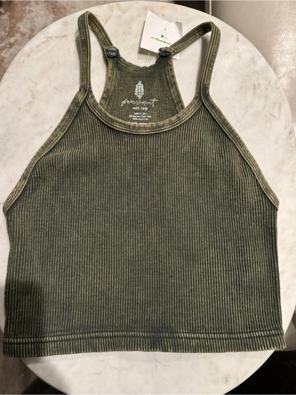 Free People Movement Olive Ribbed Halter Crop Top
